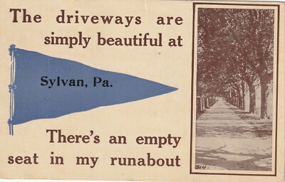 Sylvan PA    Romantic Theme    Pennant Design     Tree Lined Road Image    1913