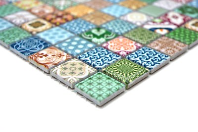 Piastrelle Mosaico Retr&ograve; Multicolore - Ceramica 23x23 Mm Per Bagno E Cucina, Foglio 300x300 Mm