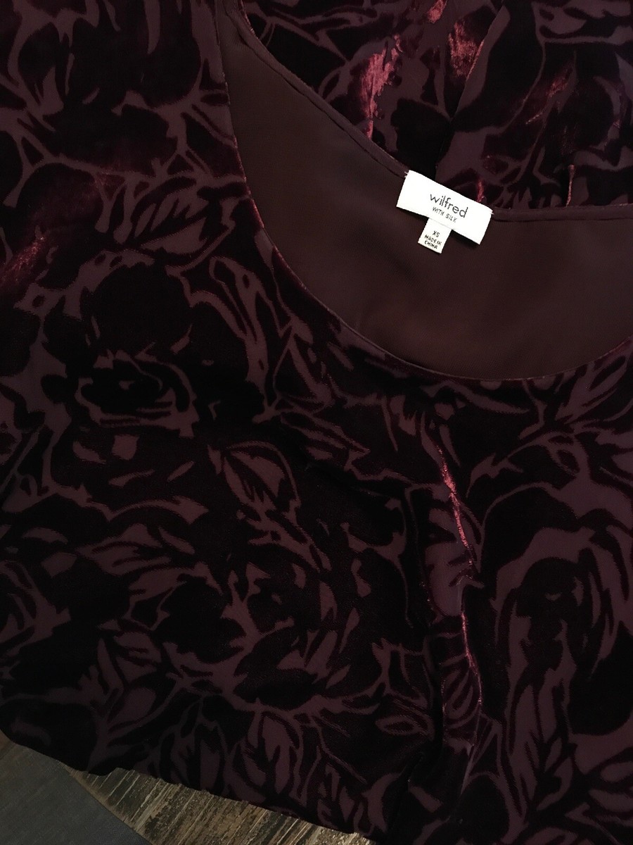 Robe Wilfred (Aritzia) Fleurie Violet/vin En Velours - Taille XS Ample - Occasion Très Bon état