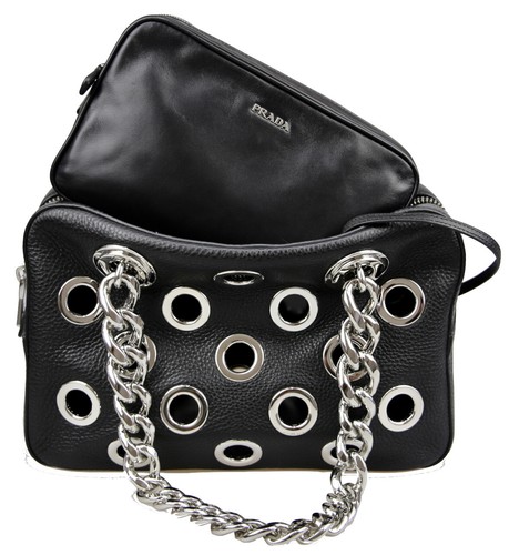 PRADA Leather Inside Bag / Handbag - 1BB017 - Black Silver Chain - NEW