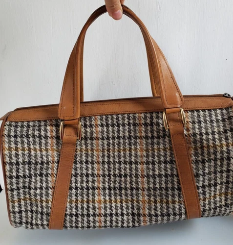 Vintage HARRIS TWEED Scottish Wool Leather Doctor Travel Bag Triminghams Bermuda