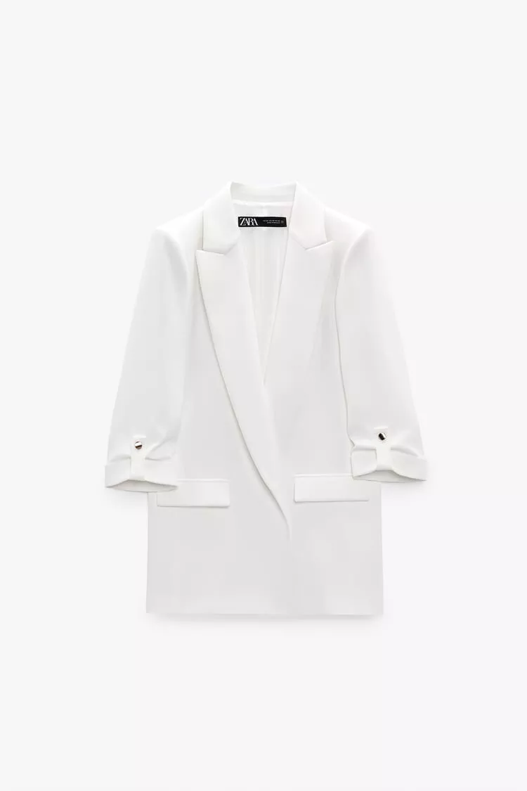 White blazer top gold buttons zara