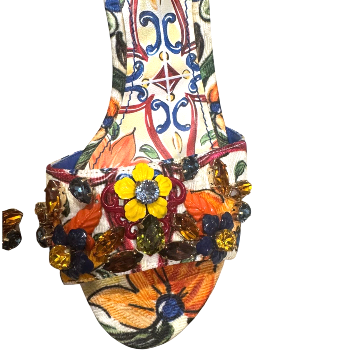 【関税込み】dolce & gabbana Maiolica' wedges DOLCE & GABBANA Majolica Print Jacquard Crystal Embellished