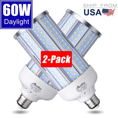 2-Pack 60W (500W Equivalent), Daylight, E26 Standard Base, LED Corn Light Bulb