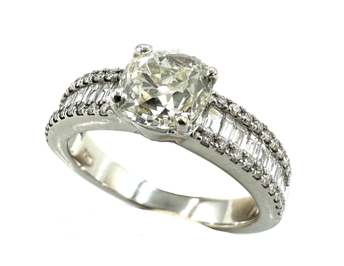 Bague Or 18 Carats Solitaire Diamant Coussin 1,25 Ct - Taille 53, Occasion