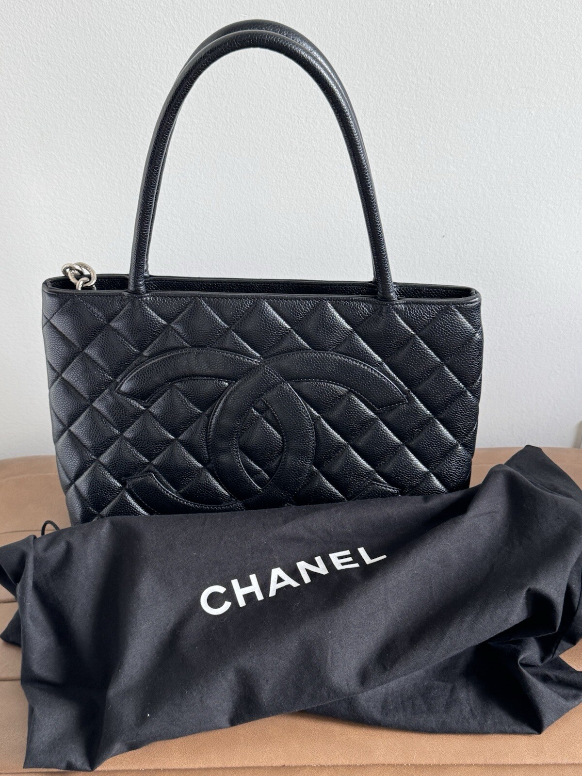 Chanel Caviar Quilted Medallion Tote Black Silver Hardware