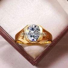 Moissanite Oval Cut With 925 Sterling Silver Gold Plated Ring For Men's #B301 *
