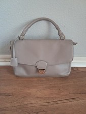 BCBG Paris Light Brown Handbag Faux Pebbled Leather Gold Toned Hardware Pockets