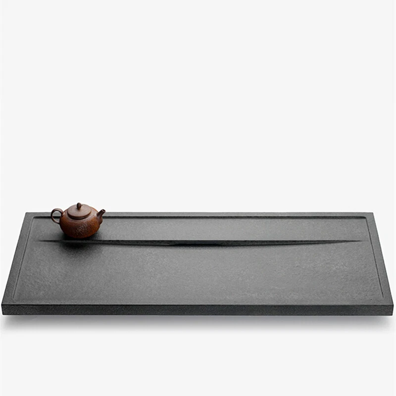Stone Tea Tray Simple Pattern Black Stone Weighted Tea Table Water Draining Tray - Image 2 of 4