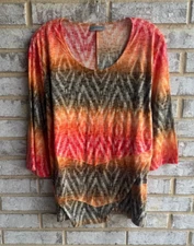 Catherines 3/4 Sleeve Multicolor Layered Scoop Neck Tunic Blouse Women's Size 2X