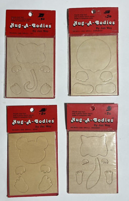1980's Wood Hug-A-Bodies By Jan Way Crafts - Cat Racoon Bear Human Lot 4
