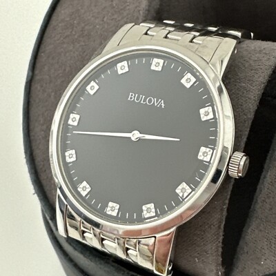 Men's Bulova 96D106 Stainless Steel Case Diamond Accented Black