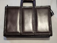 Vintage Genuine Top Grain Leather Portfolio Briefcase With Drop Down Handles
