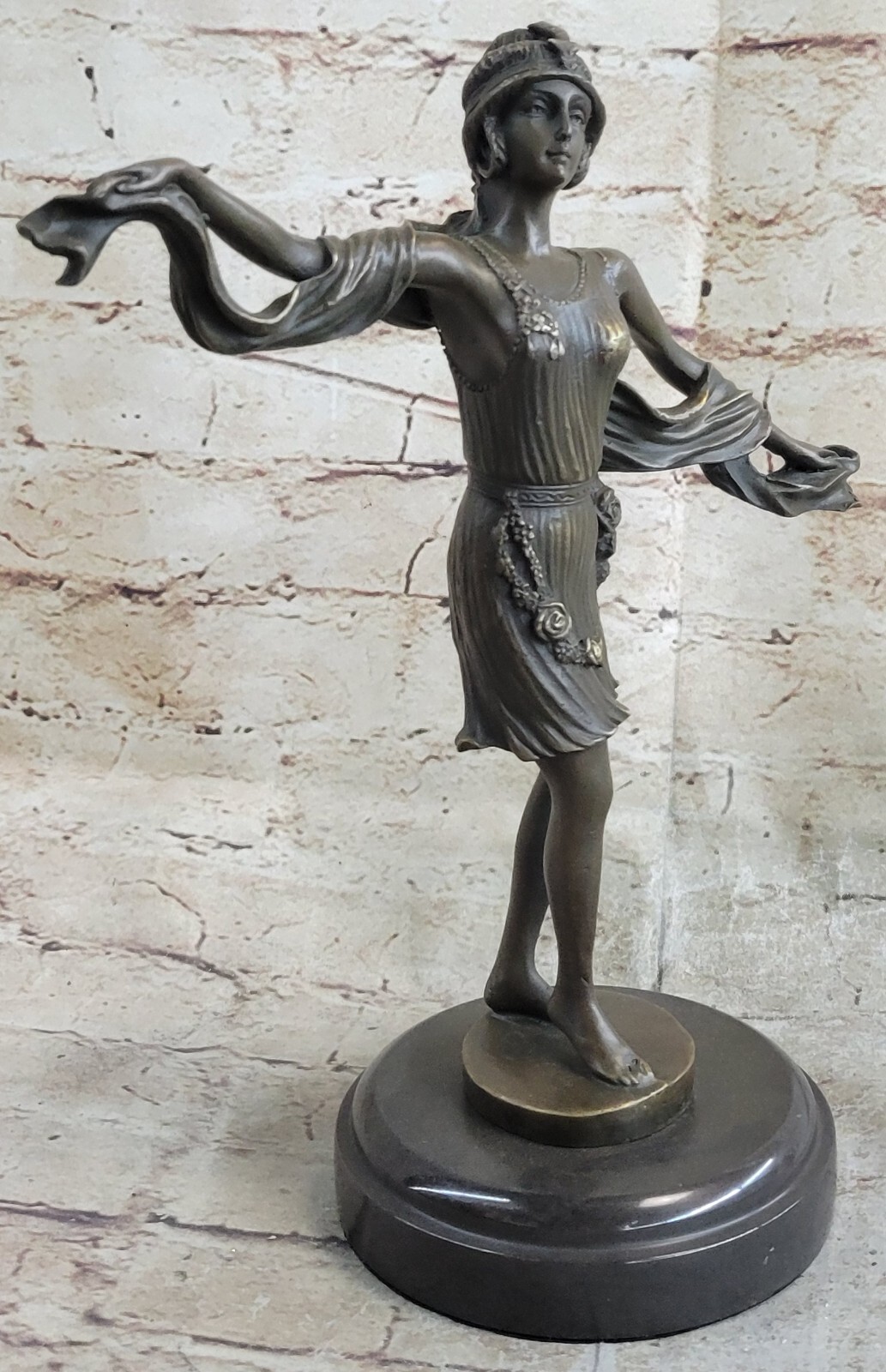 Art Deco Bronze Scarf Dancer Figurine by C. Mirval Hot Cast Decor-image