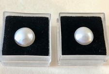 Set of Two Round Pearl Cabochons 11mm High Lustre Loose Unset Gems 6.8 ct Total