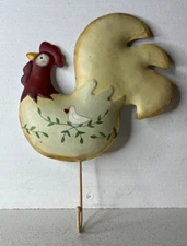 Primitive Country Farmhouse Decor Hand Painted Metal Rooster Wall Hanging Hook