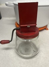 Vintage Androck Red Nut Meat Chopper with Hazel-Atlas 5935 Glass Jar Grinder