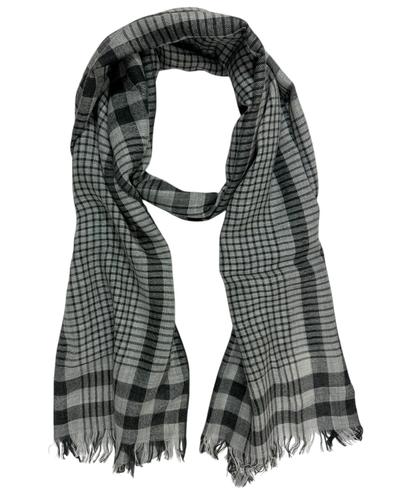 Brunello Cucinelli — 100% New Brunello Cucinelli Cashmere Silk Scarf Gray Black Plaid Check 260390