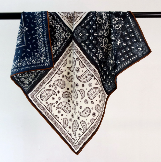 70% Cashmere 30% Silk Scarf 27'' Bandana Blue totem Print Shawl Neckerchief Wrap