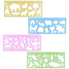4 PCS Drawing Stencils Plastic Ruler Animals Painting Templates Kids Clear