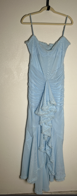 HOUSE OF CB 'Gabbi' Ice Blue Mesh Ruffled Front Gown Size L-US 8-10 | eBay