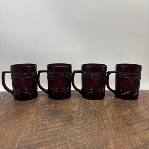 Cristal D'Arques-Durand Antique Ruby Coffee/Tea/Cider Mugs - Set of Four (4)