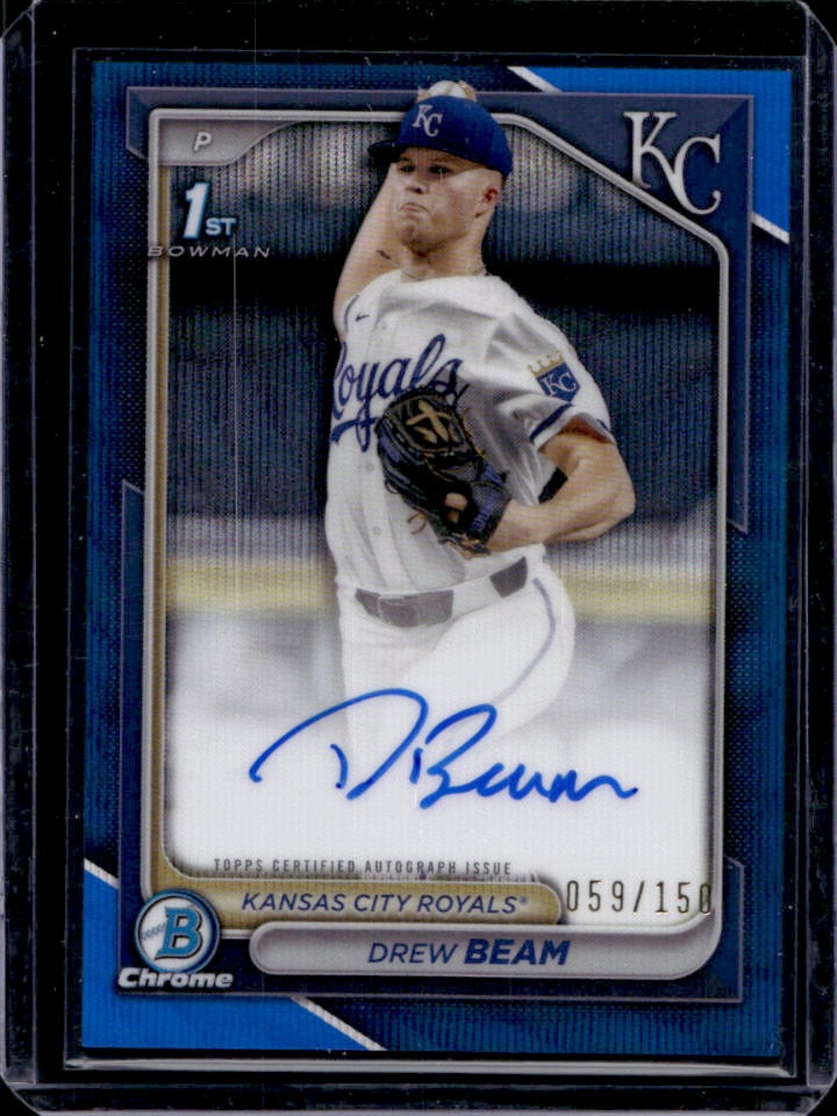 2024 Bowman Draft Drew Beam Chrome Auto Blue Wave Refractor 1st #/150 Royals