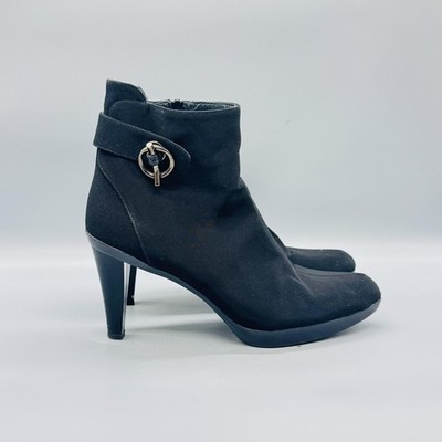Stuart Weitzman Boots Womens 10 Black Ankle Booties Zip Buckle Stiletto Heel