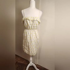 VTG Old Navy Fit & Flare Linen Blend Yellow Green Floral Dress medium M EUC