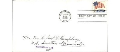1963 Flag & White House FDC - Hubert Humphrey Senator Addressed Cover Stamp