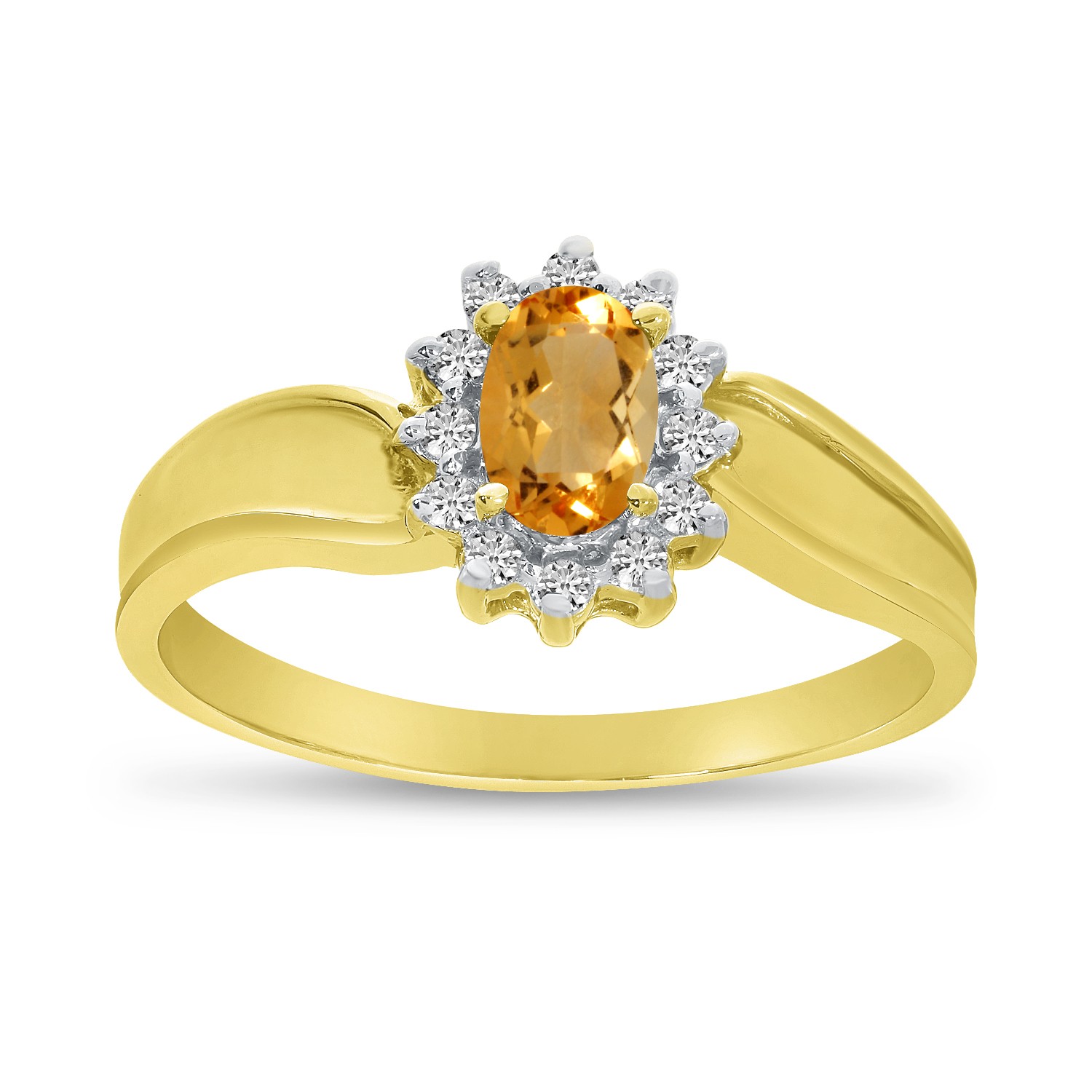 Овальное кольцо с цитрином и бриллиантом LXR 10k Gelbgold Овальное кольцо с цитрином и бриллиантом 0,31 карата