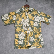 Vintage Go Barefoot Hawaiian Shirt Men  s Small Green Made in USA Short Sleeve