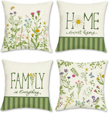 Spring Wildflowers Throw Pillow Covers 18 X 18 Inch Garden Flowers Leaves Green