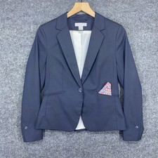 HM Womens Navy Blue Single Button Blazer Jacket Size 8 Notched Lapel Lined