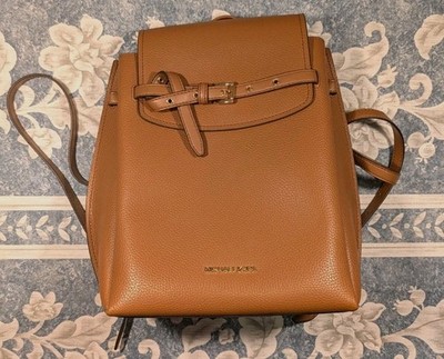 Michael Kors Emilia Medium Backpack Pebbled Leather Luggage Brown