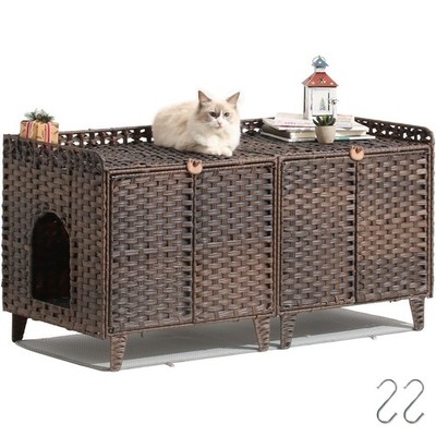 Cat Litter Enclosure for 2 Cats, Double Litter Furniture with Litter Mat, Lar...