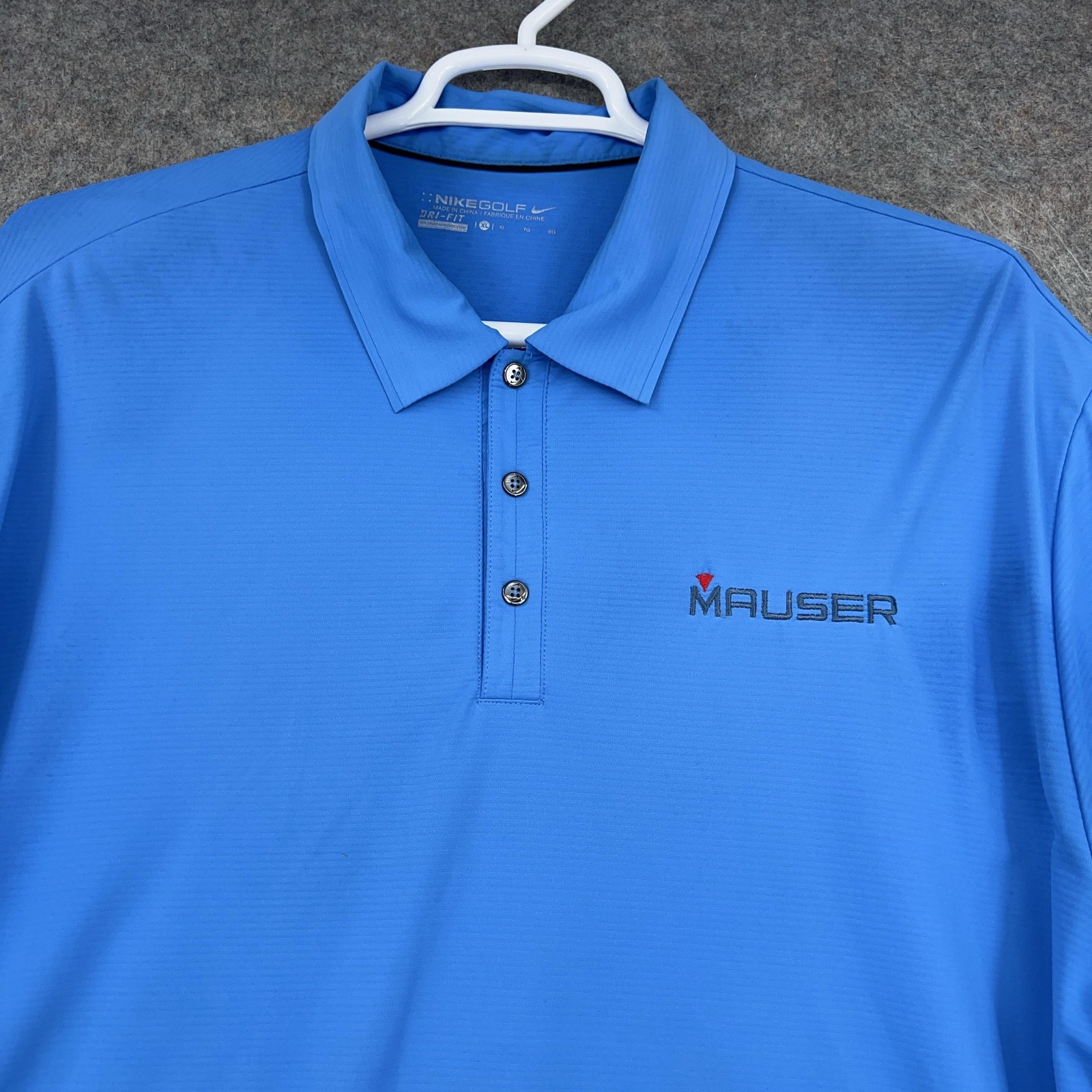 Nike Golf Dri-FIT Polo Shirt Mens XL Blue Mauser Logo Stretch Performance thumbnail 2