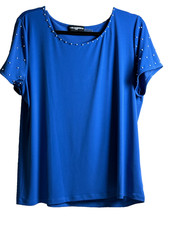 Camicetta donna Karl Lagerfeld Paris blu orlo perlato manica corta taglia large