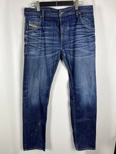 DIESEL Krooley Men's Wash Blue Denim Slim Fit Distressed Jeans Size W36 L34