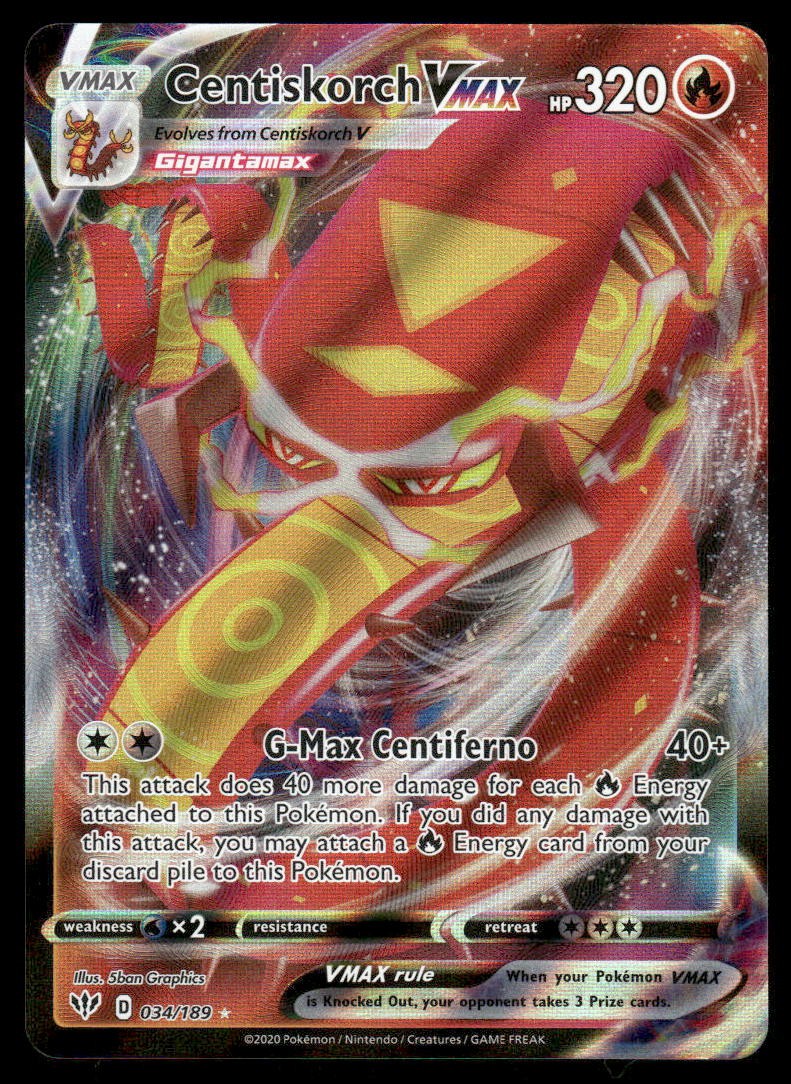 Centiskorch VMAX 034/189 Holo VMAX Rare Darkness Ablaze Pokemon Holo Near Mint