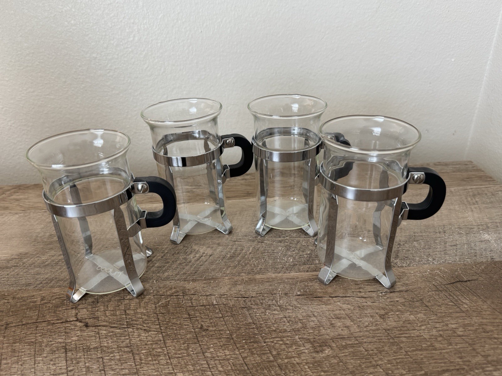 Bodum Bistro Chambord Glass Coffee Mugs Cups Stainless Steel