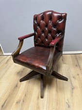 Oxblood Red Leather Chesterfield Captains Swivel Office Desk Chair