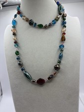 Colorful Glass Beaded Multicolored Necklace Continuous Length