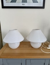 Pair of Habitat White Opaque Glass Vintage  Mushroom Table Lamps, Rare