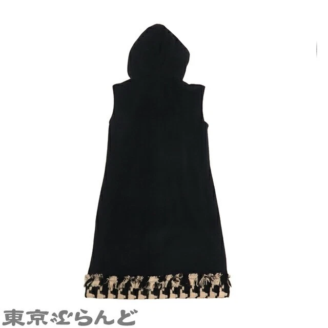 Abito Chanel senza maniche con cappuccio P32180W04066 nero x beige cotone nylon houle