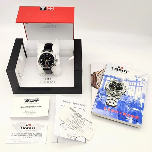 TISSOT PRC200 Watch Quartz Round Chronograph Men Black Leather Band 42mm SWISS - Picture 12 of 13