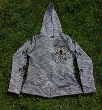 Vocal Vintage 2000s Fleur De Lis Rhinestone Hoodie Marled Heather Grey Zip Up