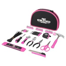 89 Piece Pink Tool kit, Ladies Hand Tool Set with Easy Carrying Round Pouch