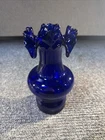 Vintage Fenton Cobalt Blue Glass Vase Ruffle Top Hand Blown Art