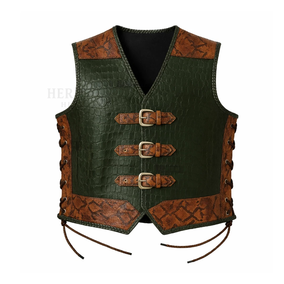 Men's Embossed Crocodile Snakeskin Leather Vest- Biker Gothic Buckle Vest- S-5XL
Opens in a new wind